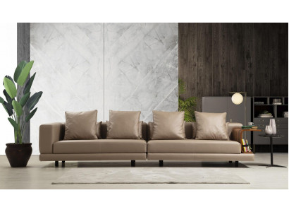 Four-seater couch beige sofa 4-seater upholstered sofa modern faux leather